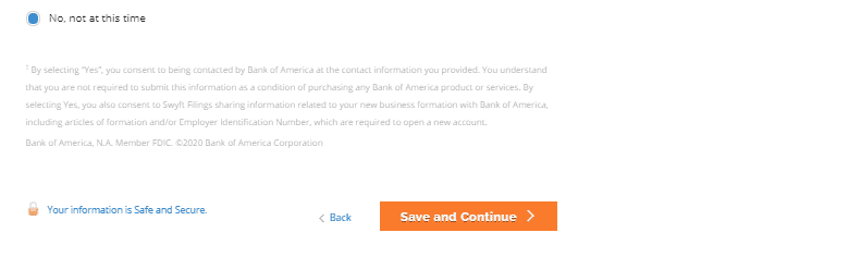 Consent for bank account with Bank of America.