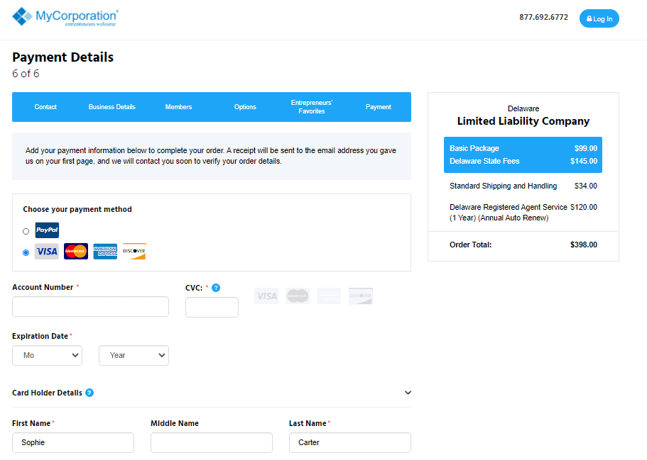 Payment details.