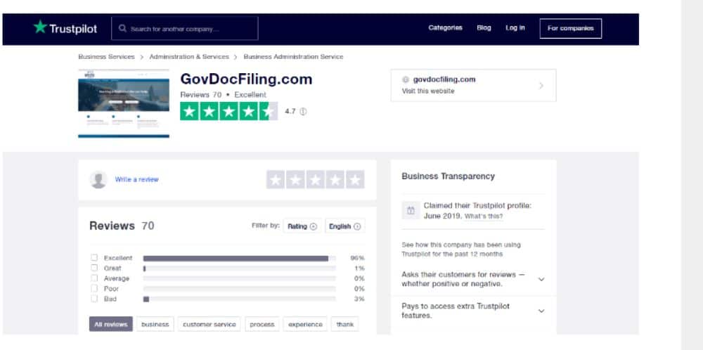 GovDocFiling on TrustPilot.