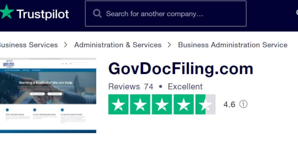 GovDocFiling Rating on TrustPilot.