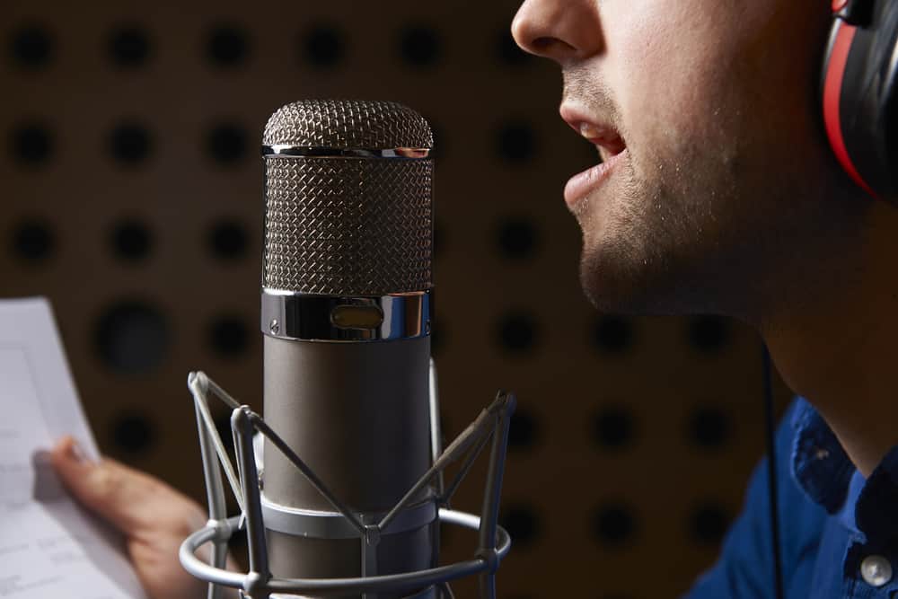 This is a close look at a voice artist at work.