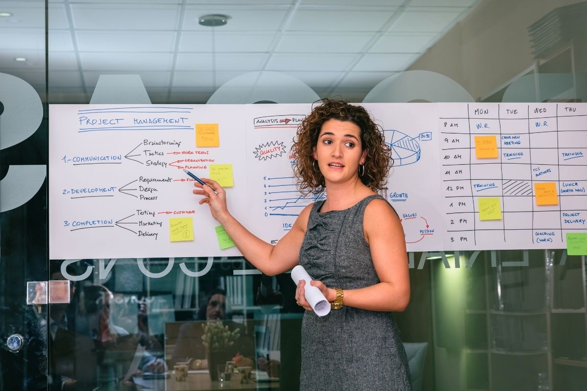 Portrait of a female manager showing management studies.