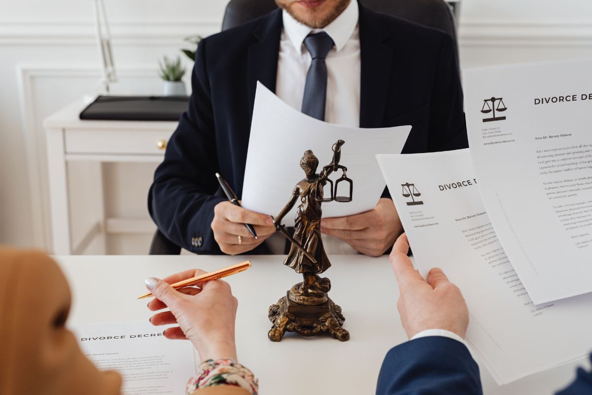 Lawyers studying a divorce case papers.