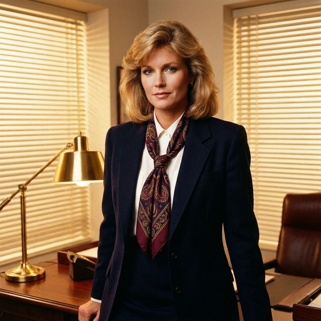 The Patterned Silk Scarf Tied at the Neck Like a Soft Declaration of Rank