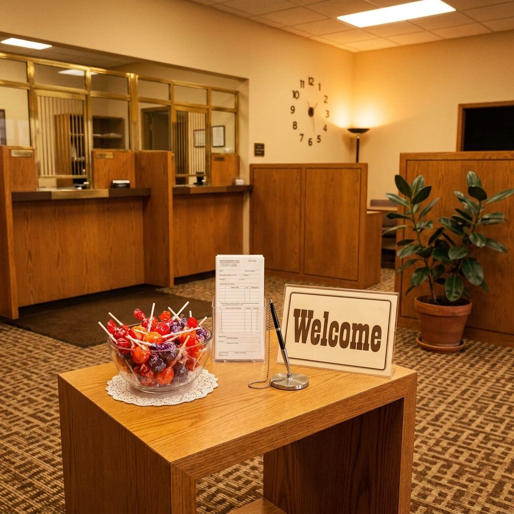 The Bank's Lobby Having a Bowl of Free Lollipops That Was the Entire Reason You Agreed to Come