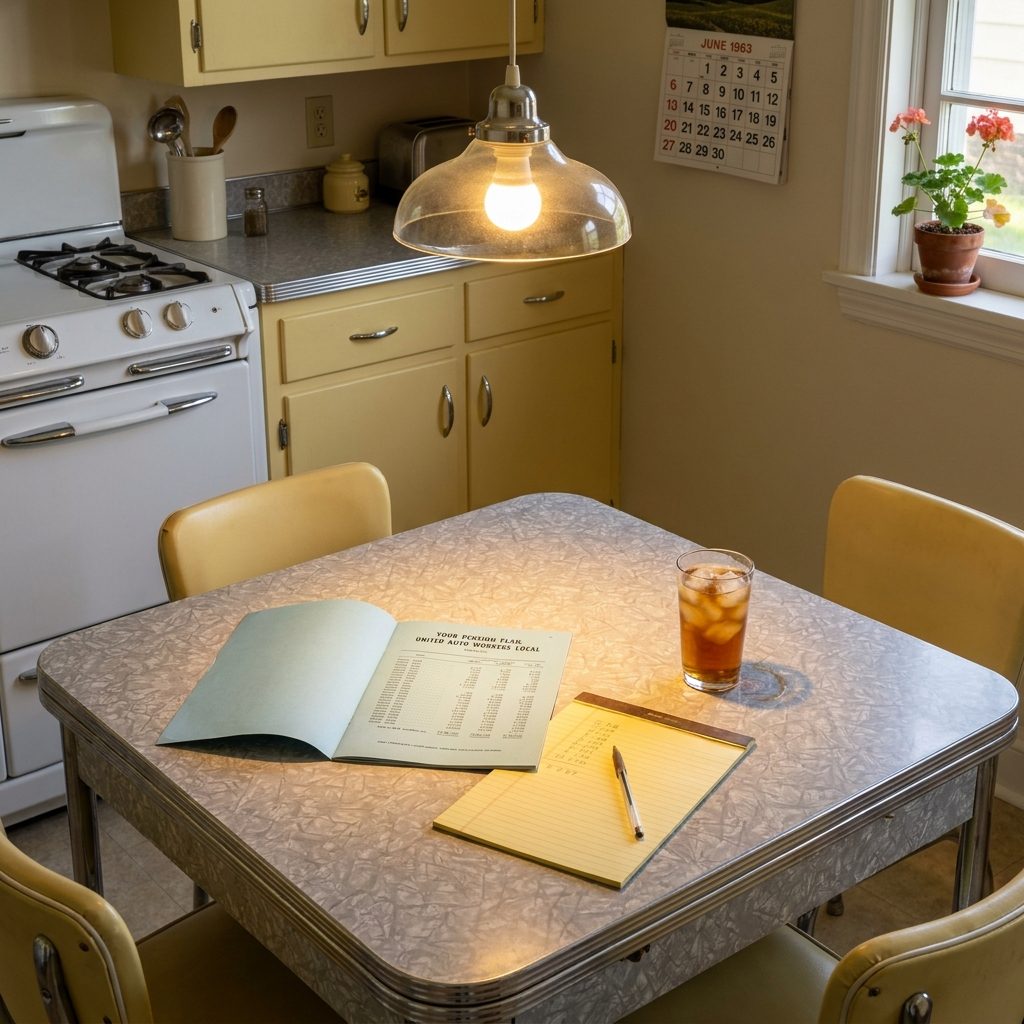 Bringing Home the Union Pension Booklet and Reading It at the Kitchen Table
