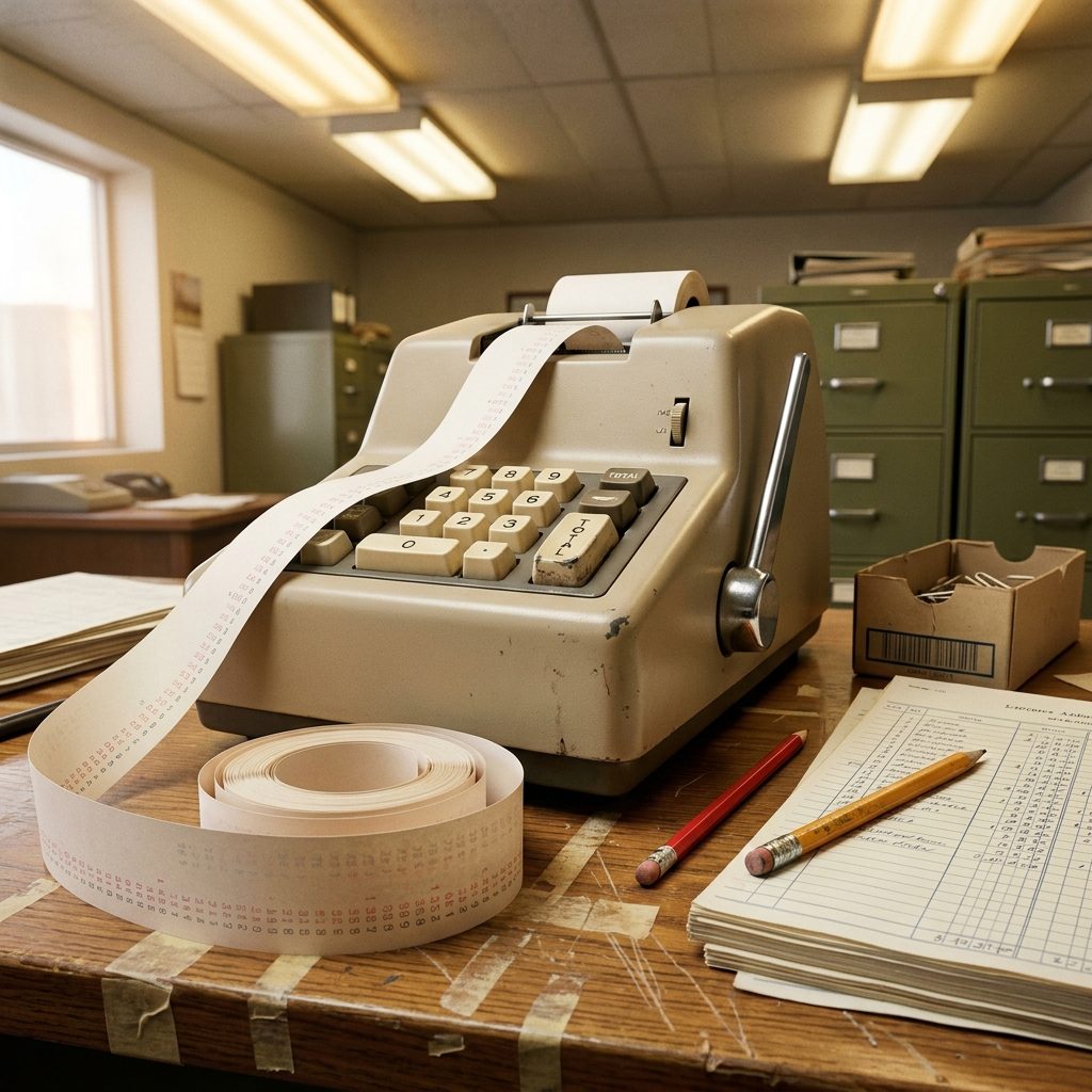 The Adding Machine on the Accounting Clerk's Desk, Printing a Paper Tape Nobody Threw Away