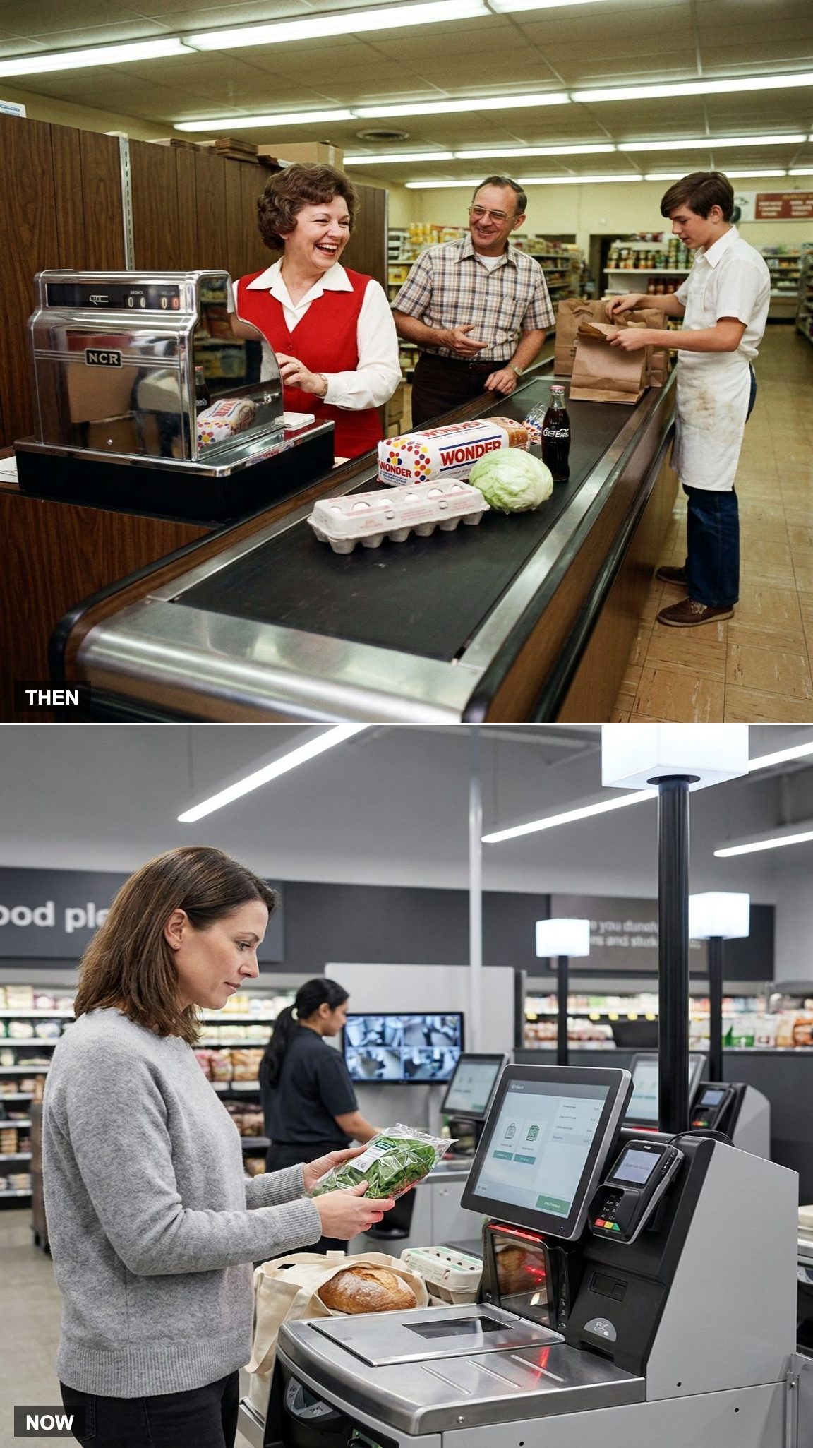 Before: Every Checkout Required Face-to-Face Interaction | After: Self-Checkout Became Common
