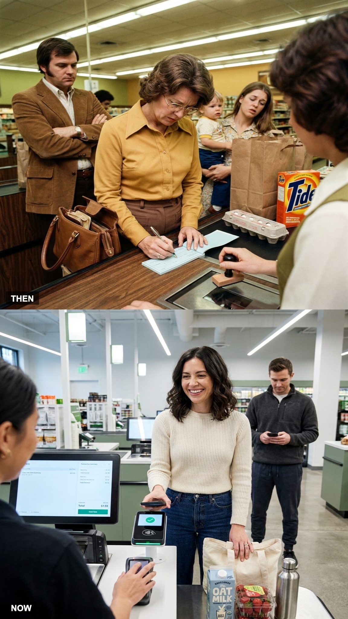Before: Checks Slowed Down the Checkout Line | After: Contactless Payments Take Seconds