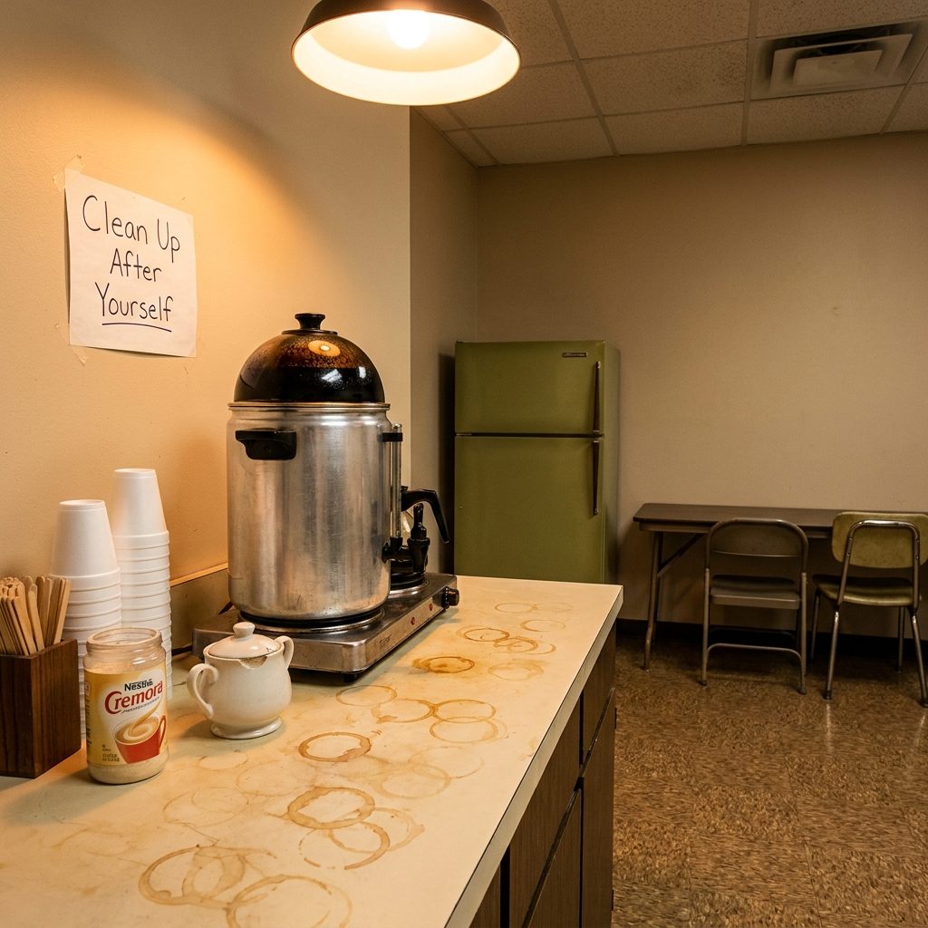The Coffee Percolator Gurgling on a Hot Plate in the Break Room Since 7 AM