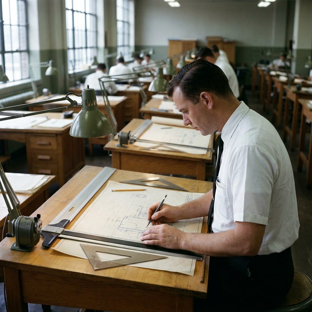 The Company Draftsman Who Drew Every Blueprint by Hand at a Tilted Table