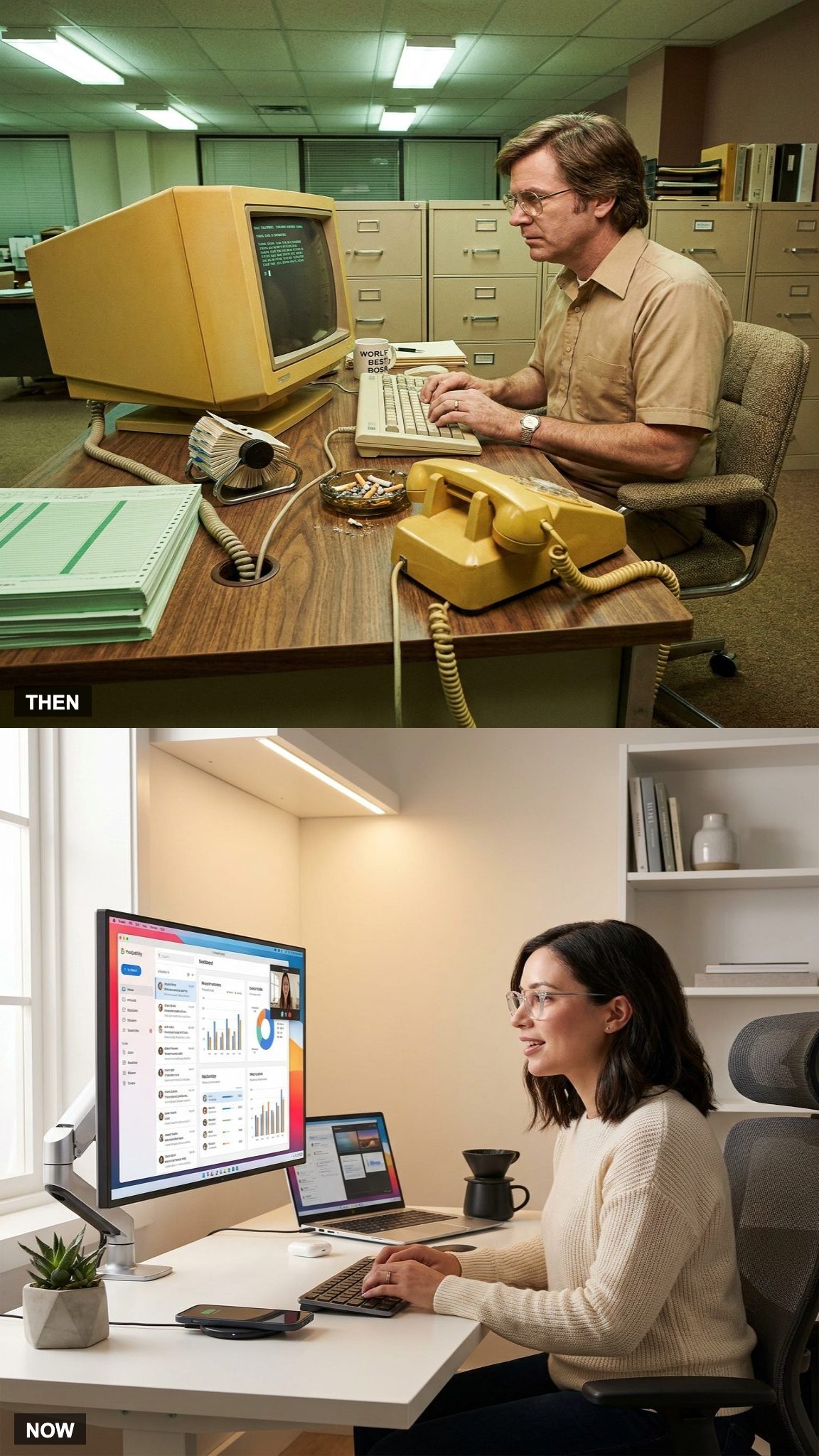 Before: CRT Monitors Dominated Every Desk | After: Slim Displays and Portable Screens Rule