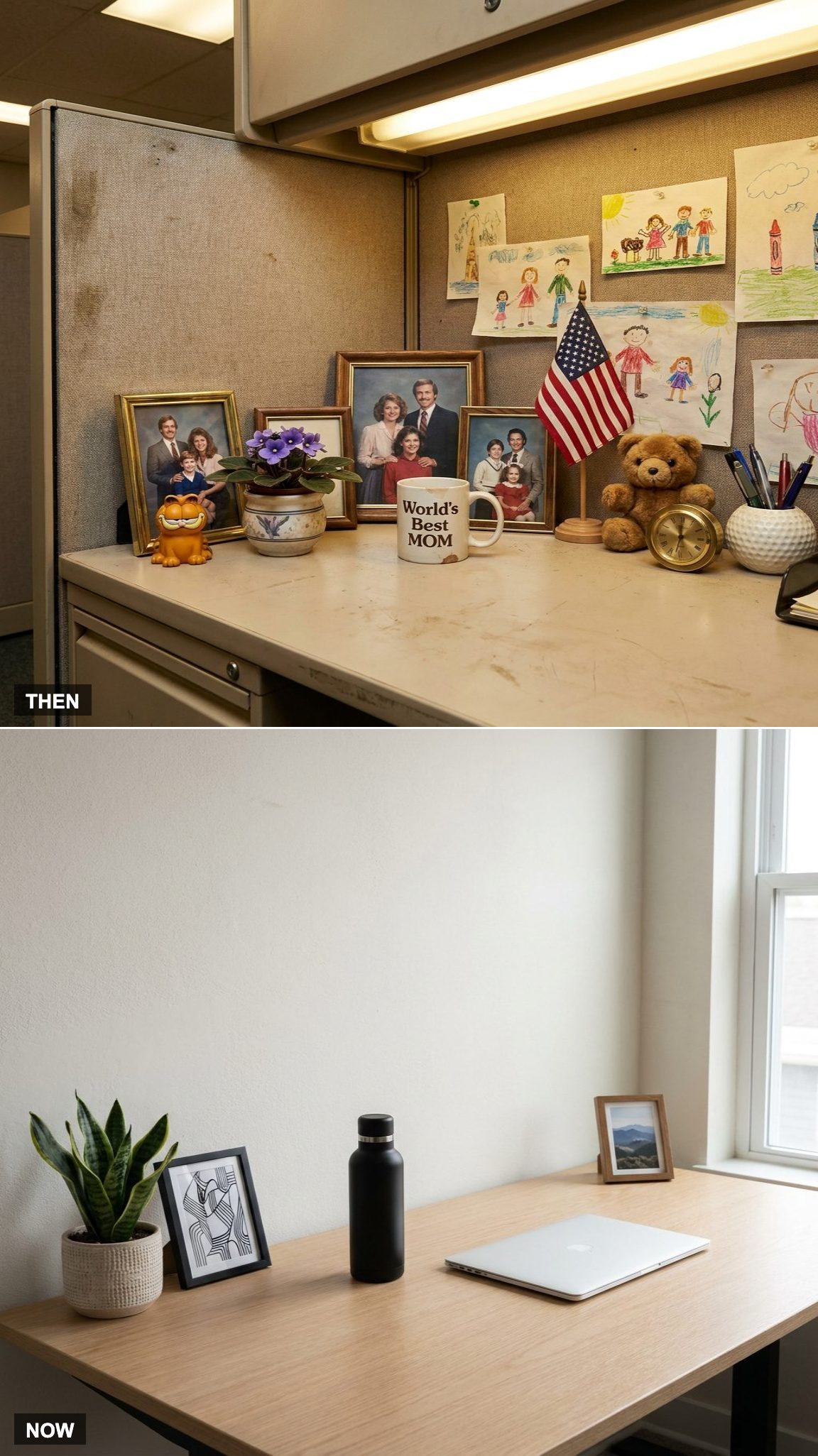 Family Photos on Every Surface vs. Minimalist Desks