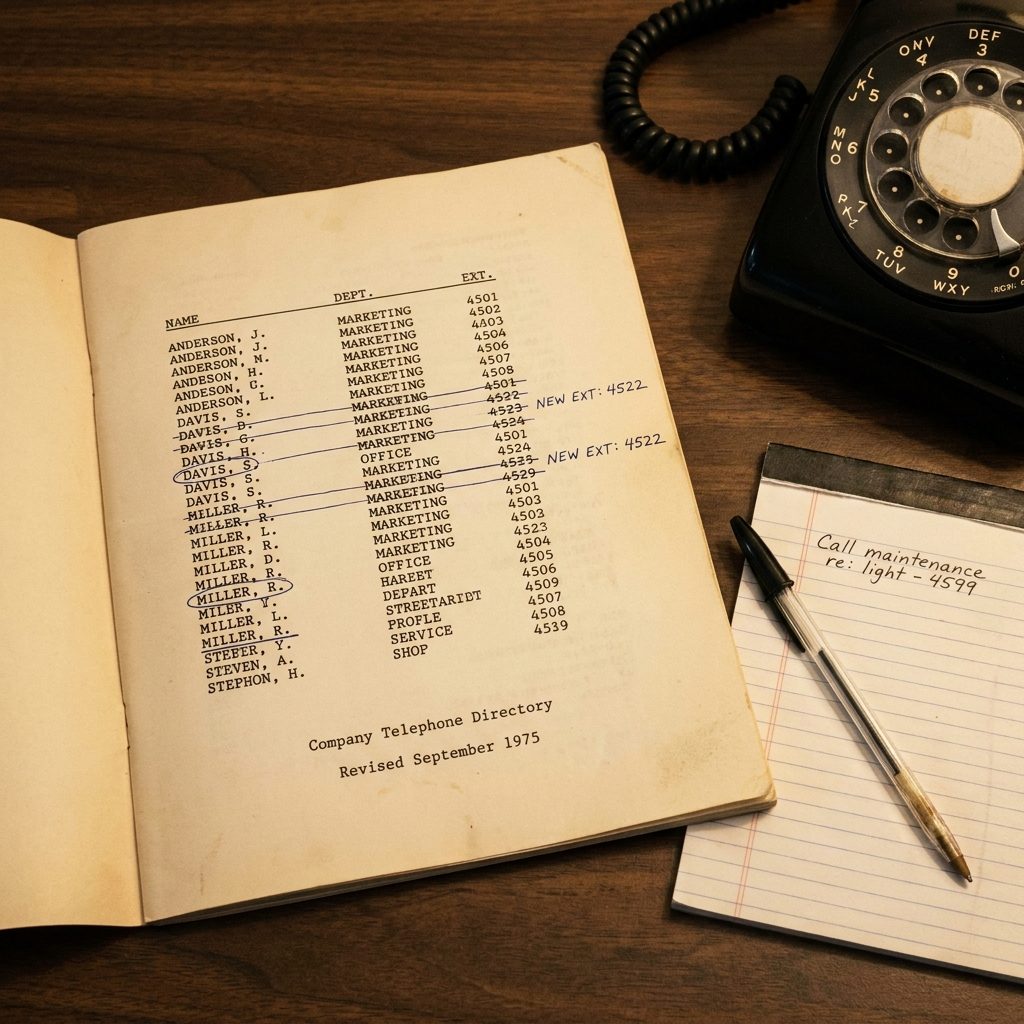 Getting Your Extension Listed in the Company Phone Directory, a Stapled Booklet Updated Twice a Year