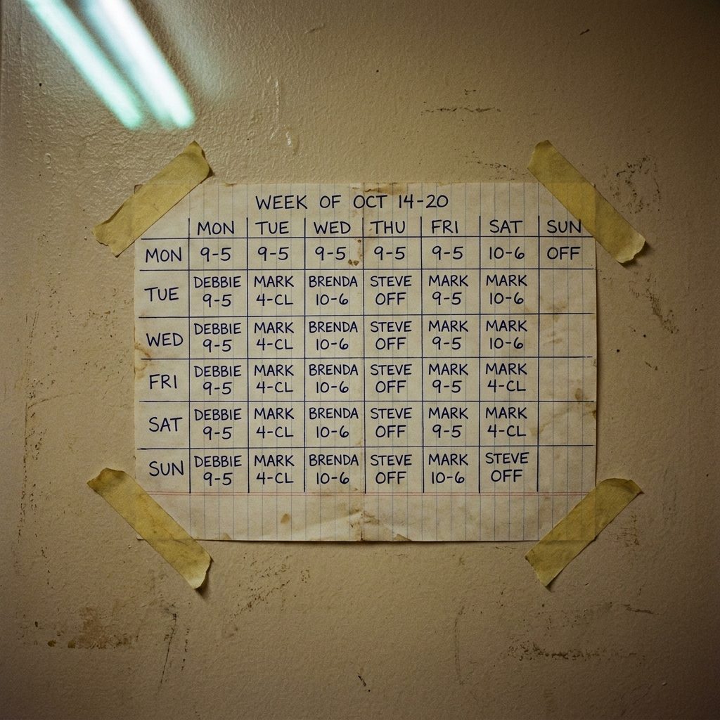 Finding Your Hours on a Piece of Paper Taped to the Wall