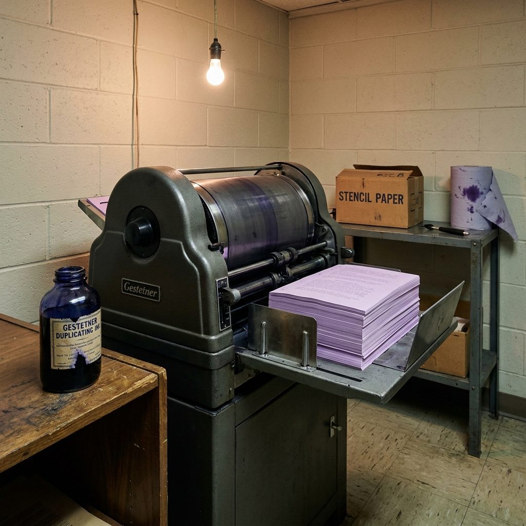 The Mimeograph Machine Running Off 200 Copies in the Back Office