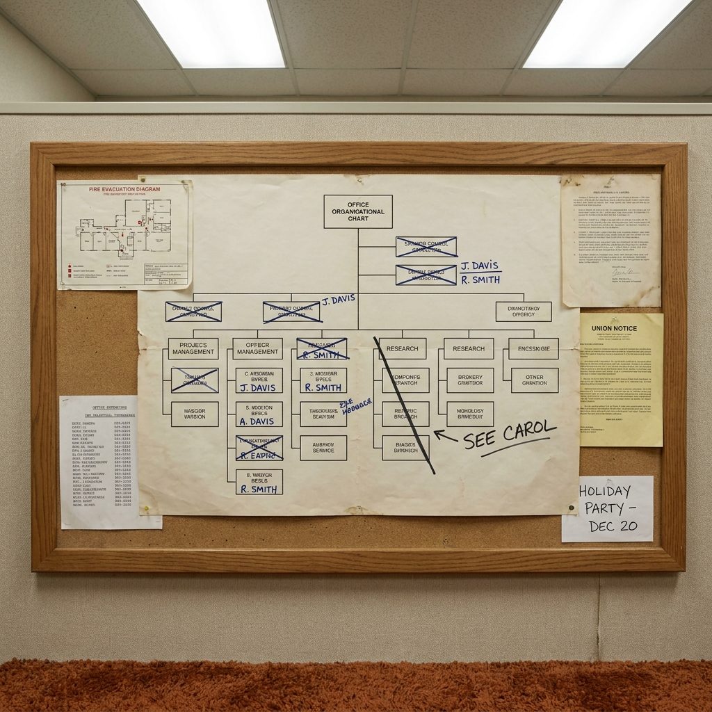 The Org Chart Pinned to the Bulletin Board That Was Already Three Reorganizations Out of Date