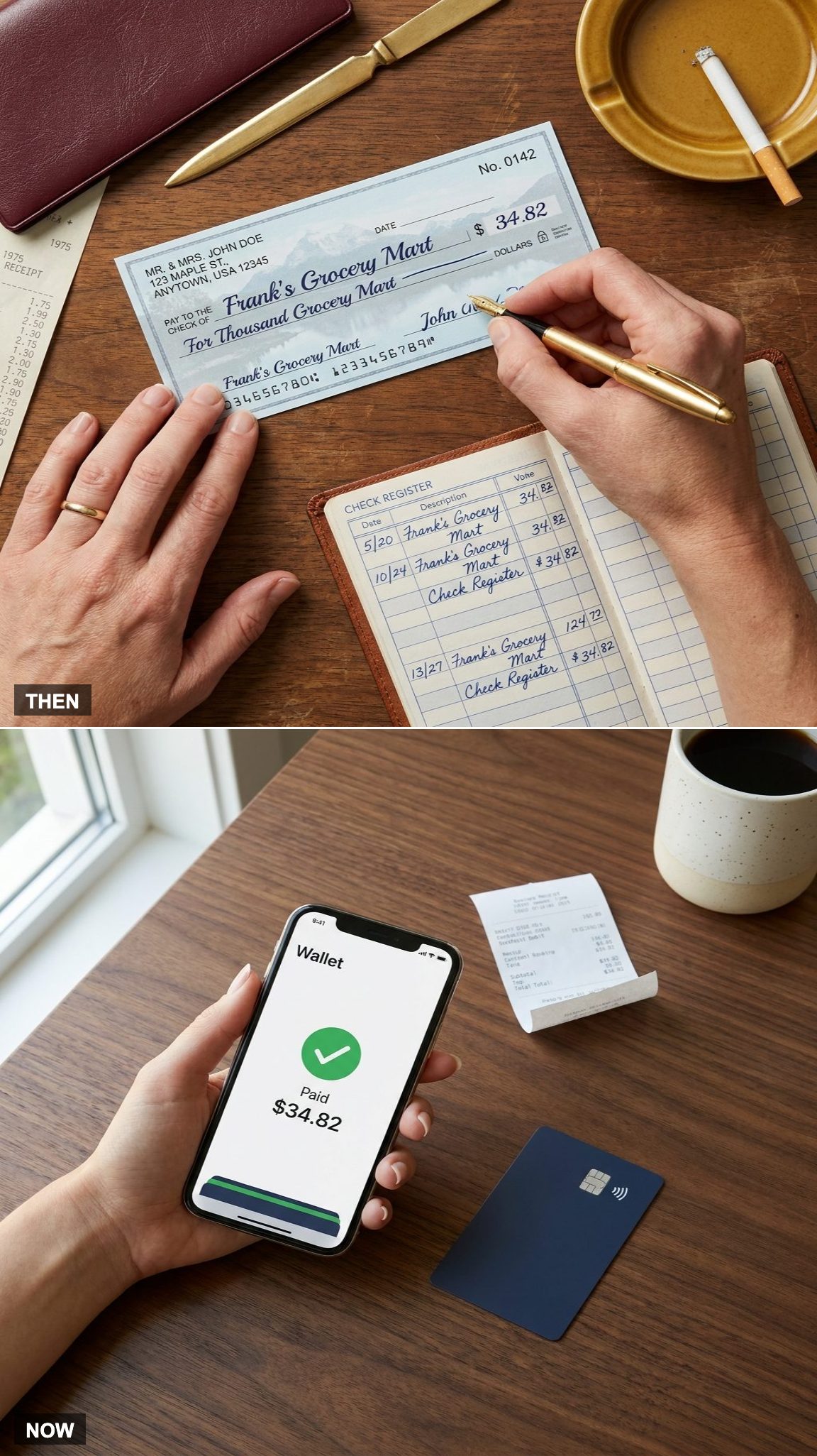 Writing a Check for Everything vs. Tapping a Phone