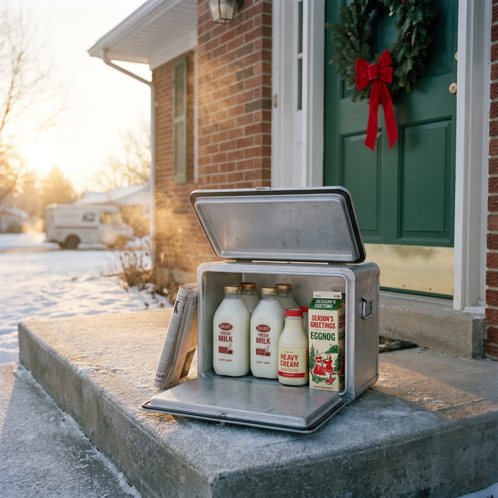 Holiday Cream and Eggnog Left on the Porch by the Milkman
