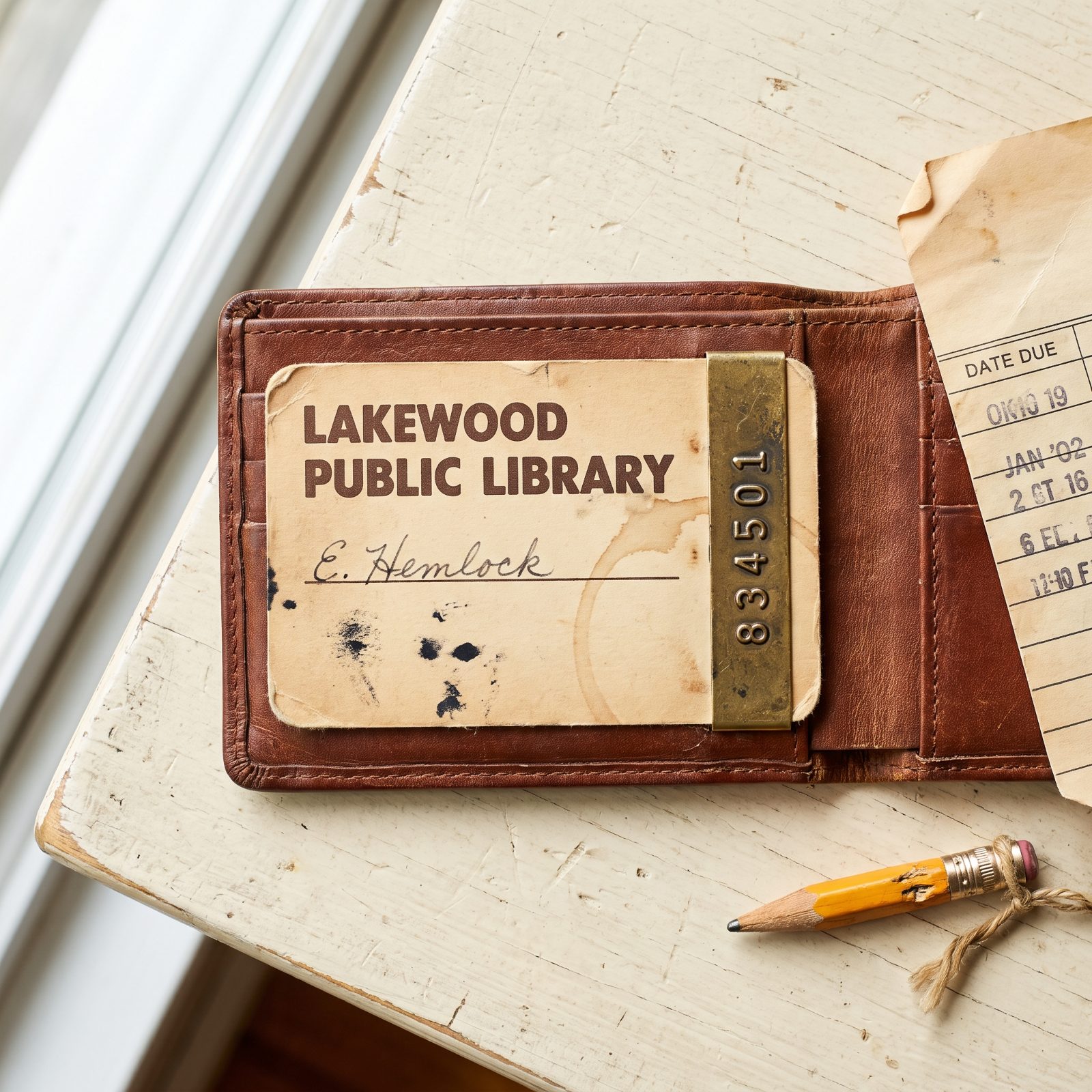 A Library Borrower's Card With a Metal Stamp Plate