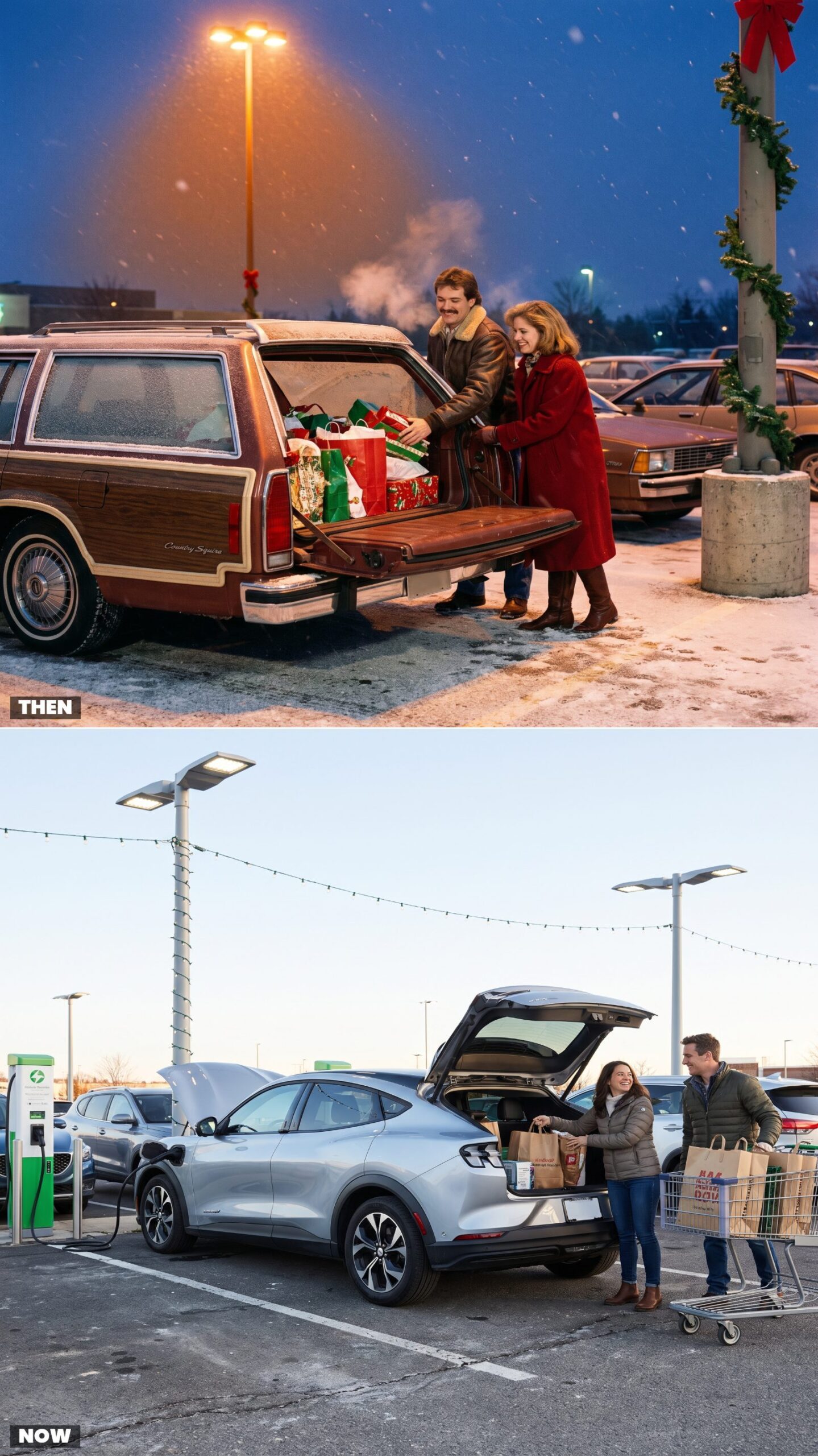 Loading Christmas Gifts Into a Station Wagon vs. Filling an Electric Car's Cargo Area