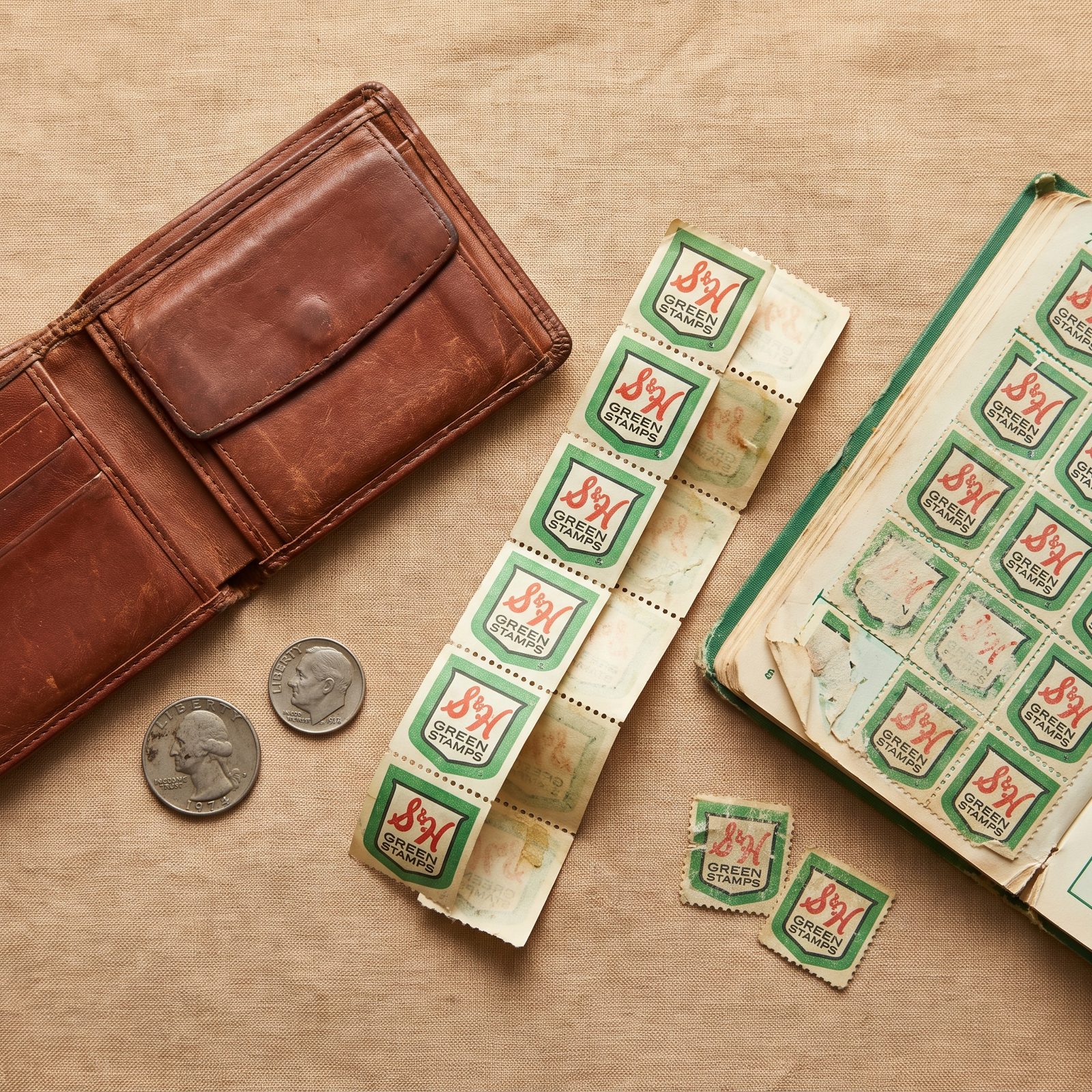 S&H Green Stamps Waiting to Be Pasted Into a Book