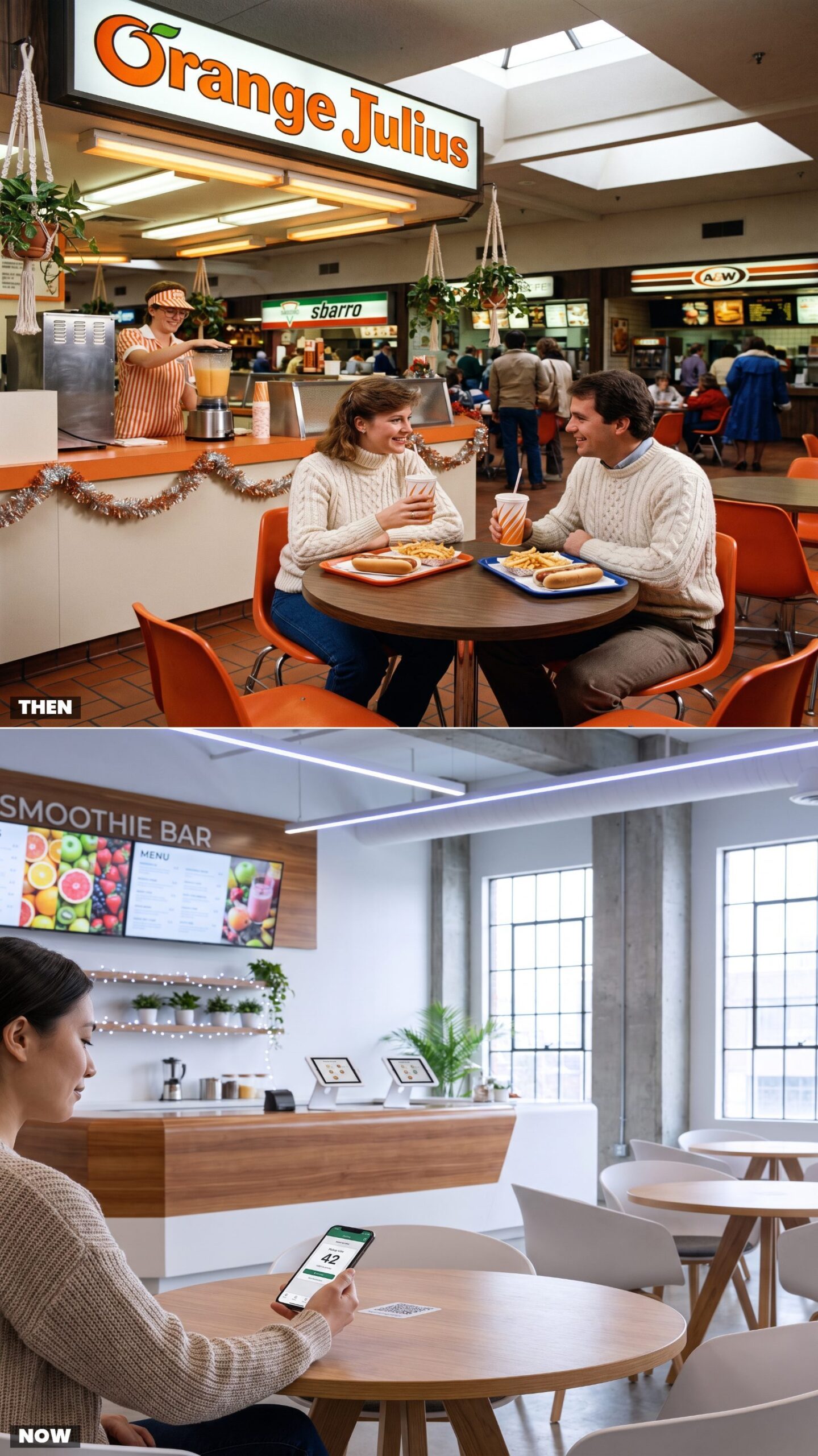 Taking a Break at Orange Julius vs. Ordering Through a Food-Court App