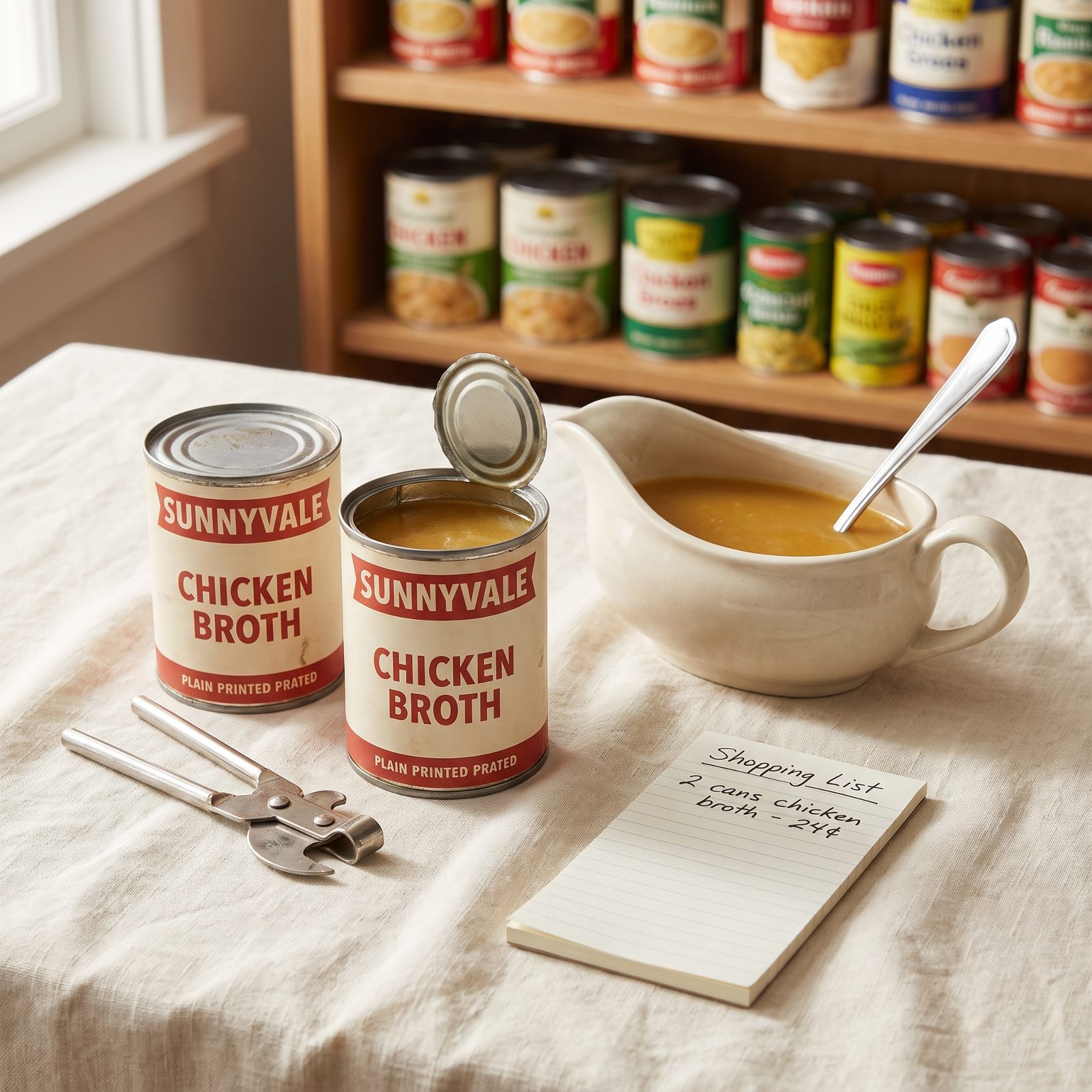 Two Cans of Chicken Broth: About 24 Cents Total