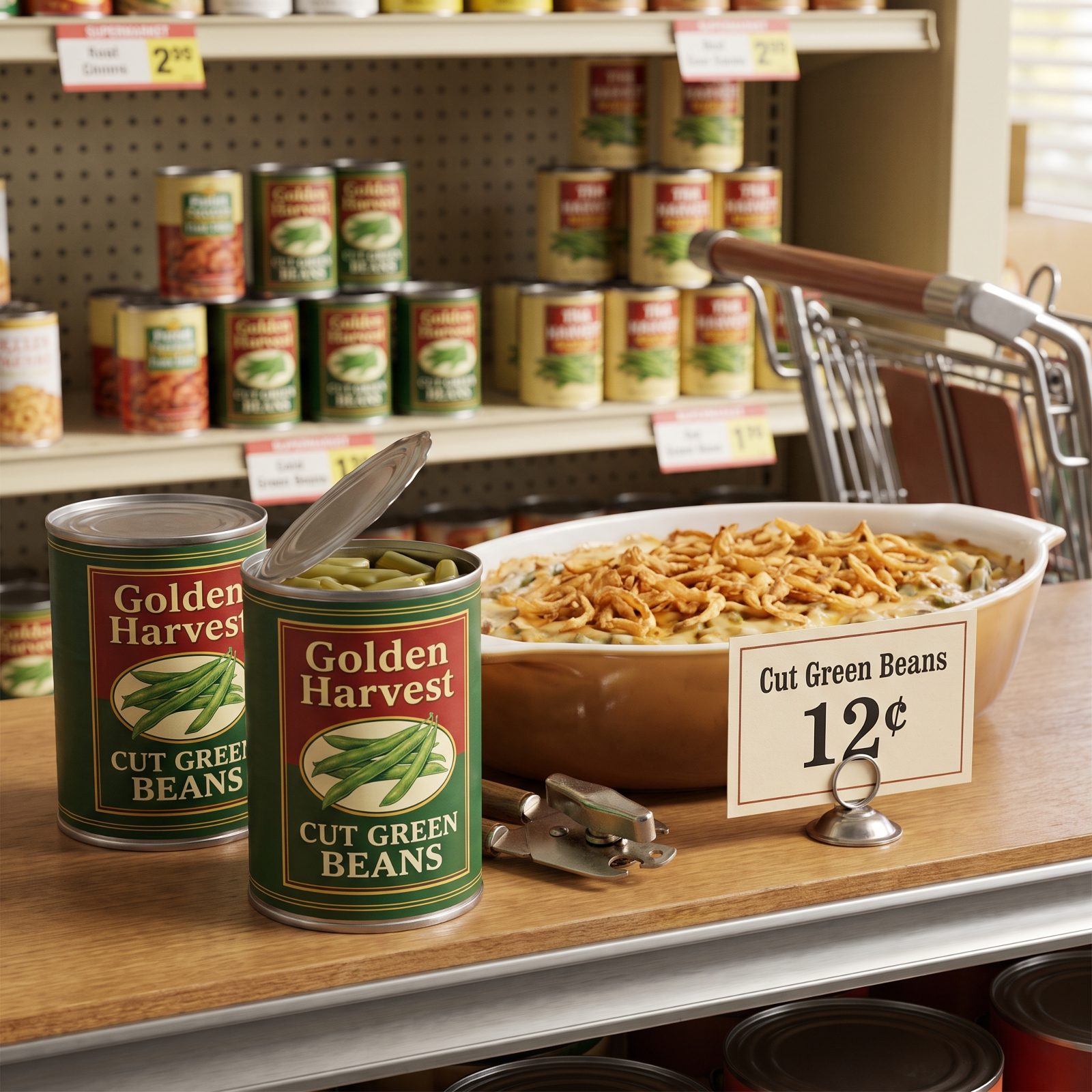 Two Cans of Cut Green Beans: About 12 Cents Each
