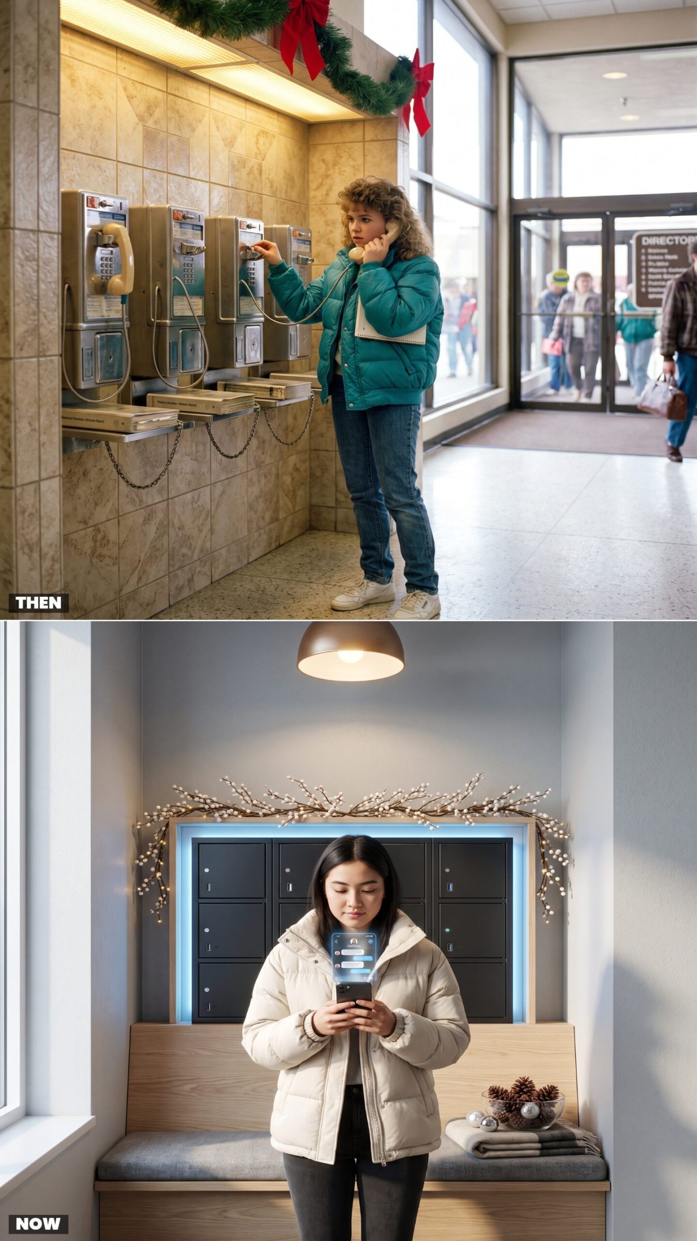 Using a Mall Payphone to Coordinate With Family vs. Texting the Group Chat