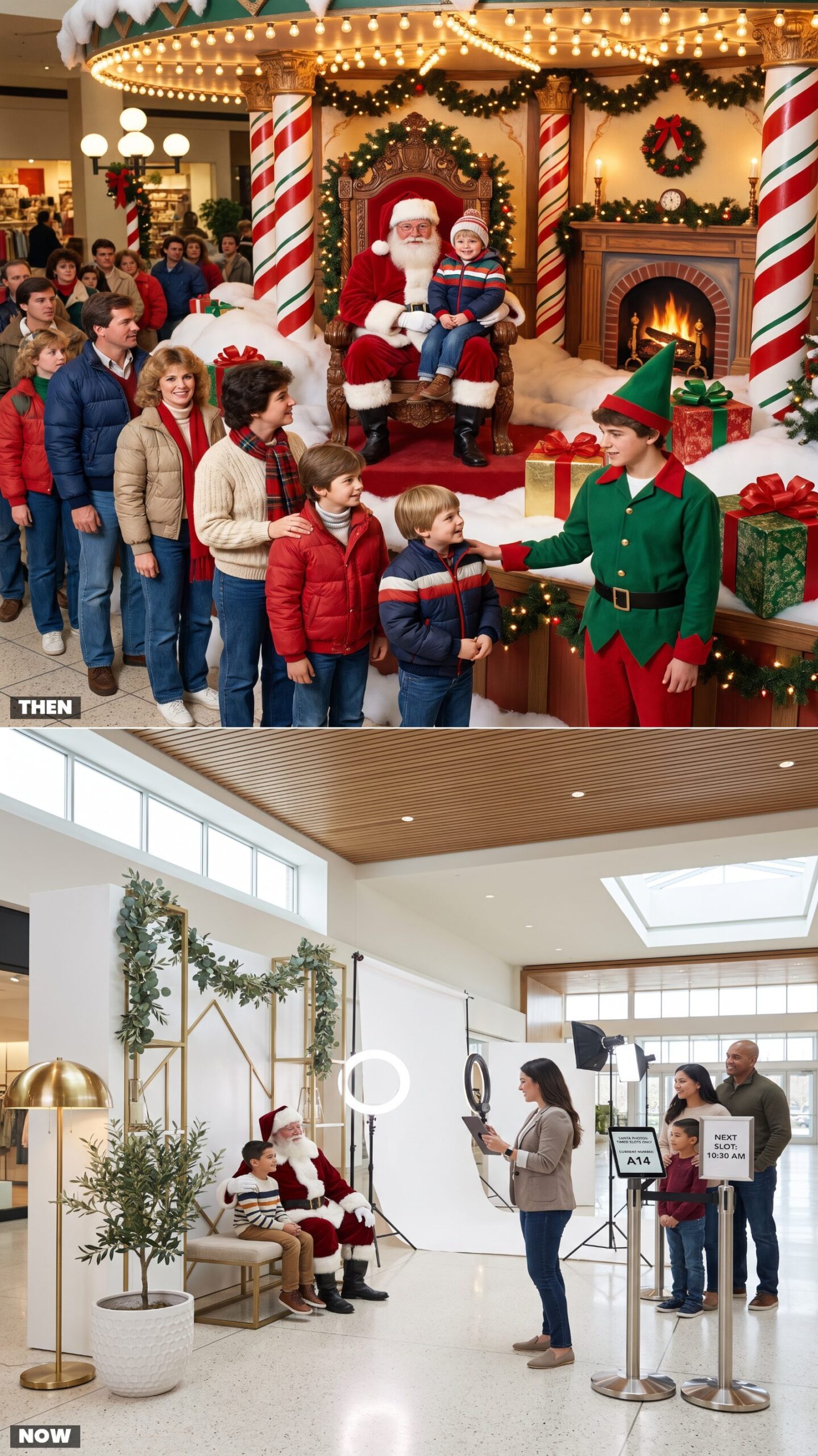 Visiting the Mall Santa's Snowy Village vs. Booking a Timed Santa Experience Online