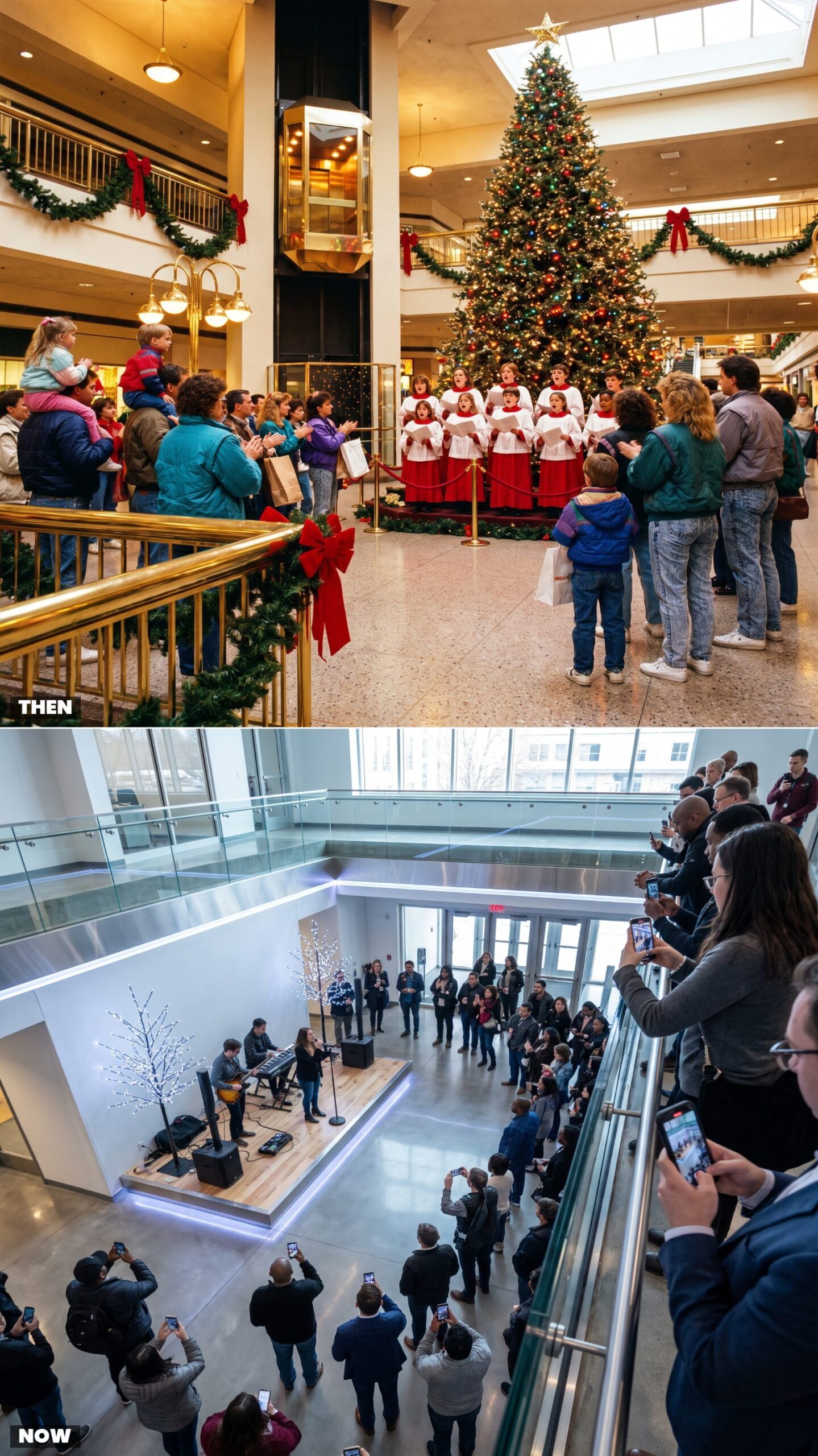 Watching a Live Choir in the Atrium vs. Filming a Pop-Up Performance for Social Media