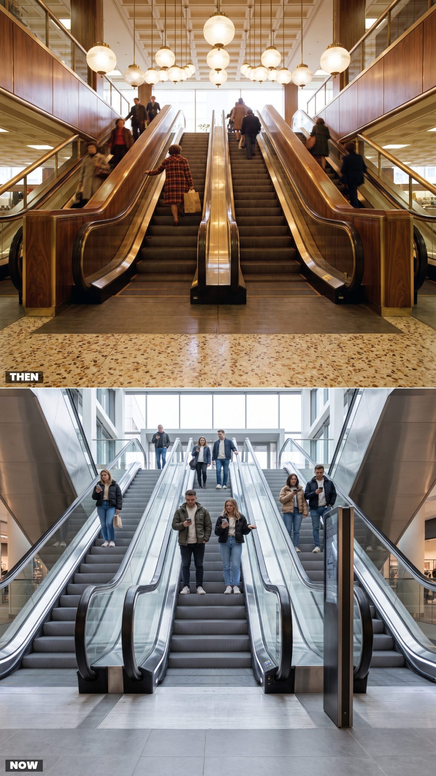 The Wood-and-Glass Escalator Bank