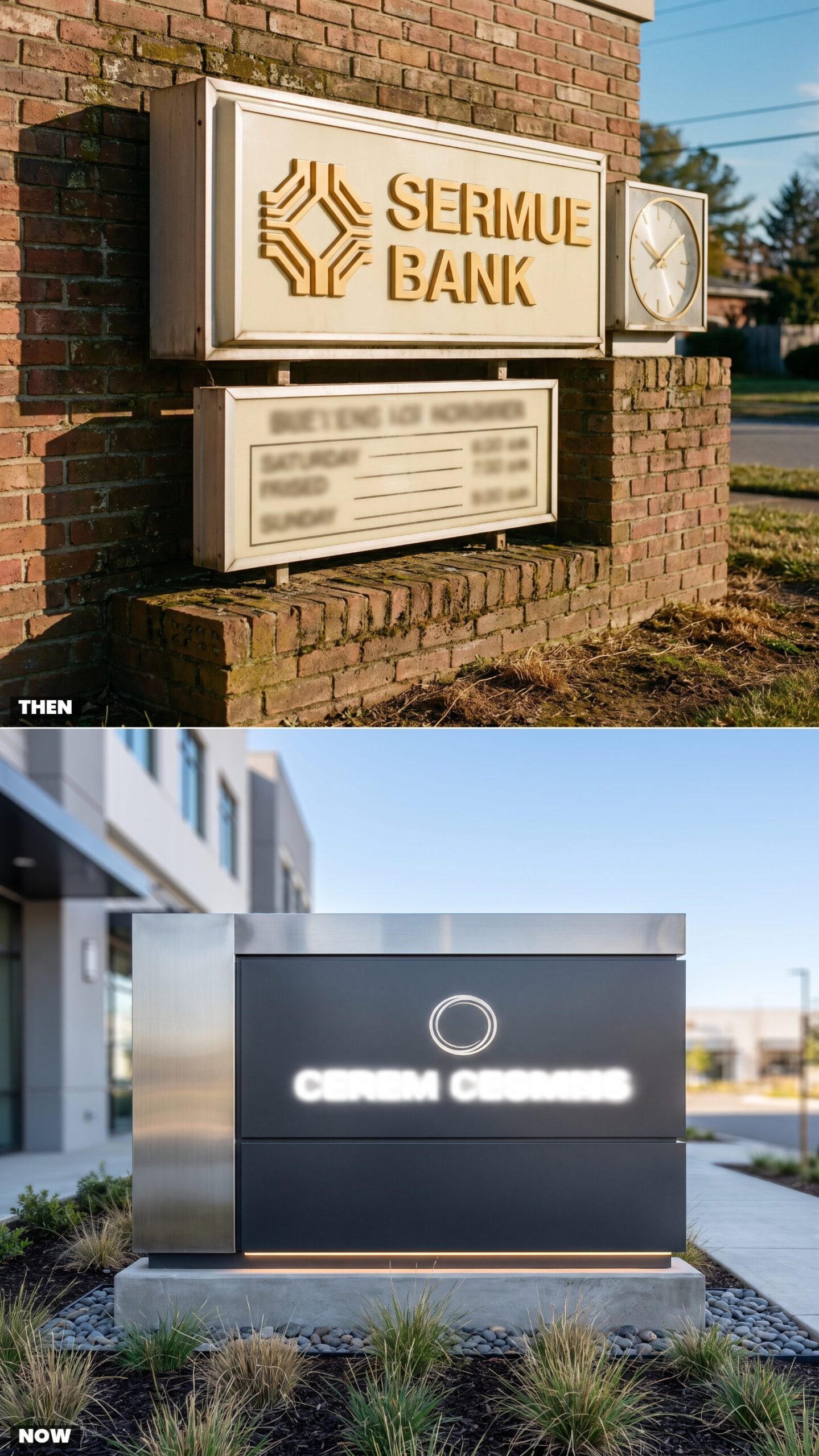 The Bank Name and Hours Sign