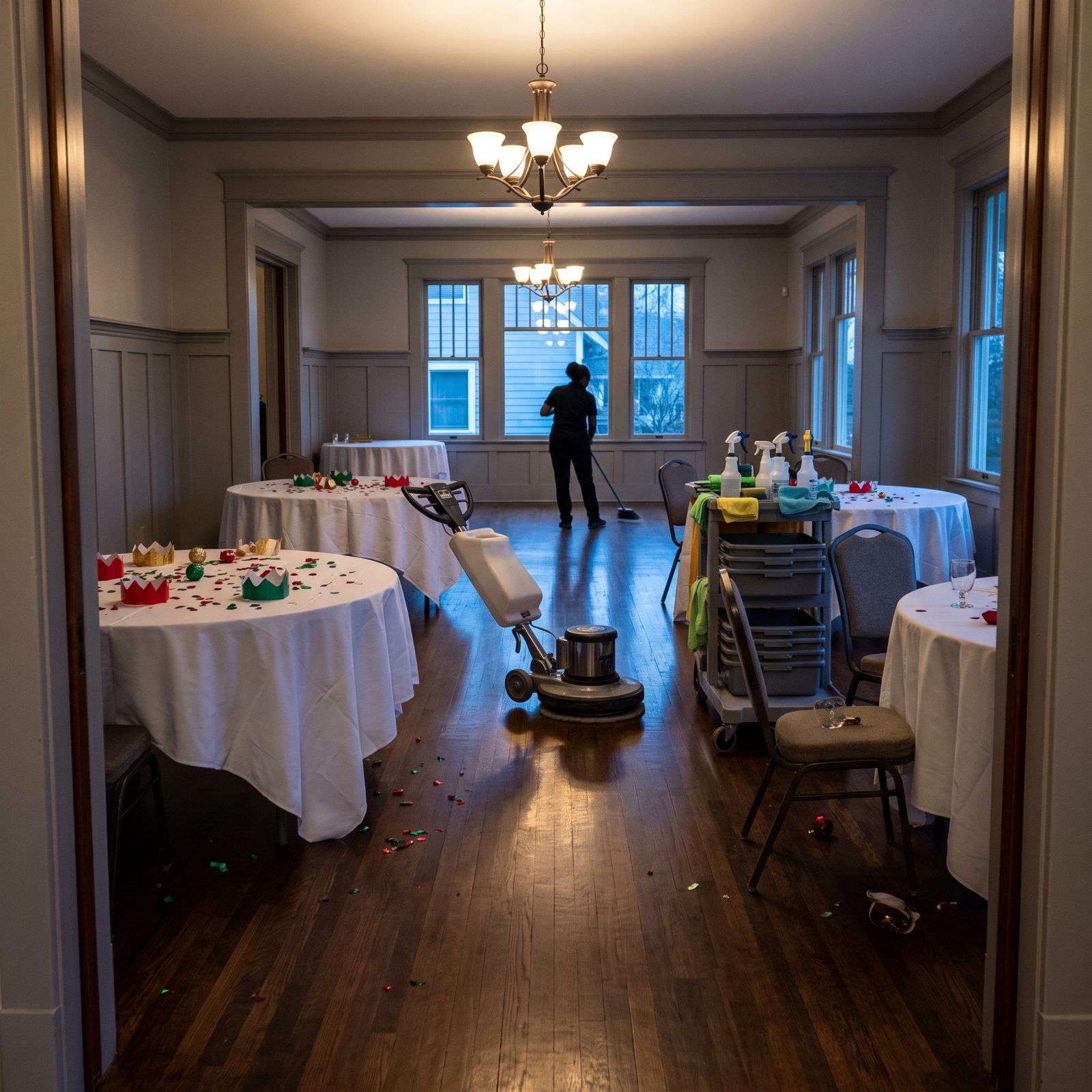 Commercial Cleaners Resetting the Venue While the Party's Still Warm
