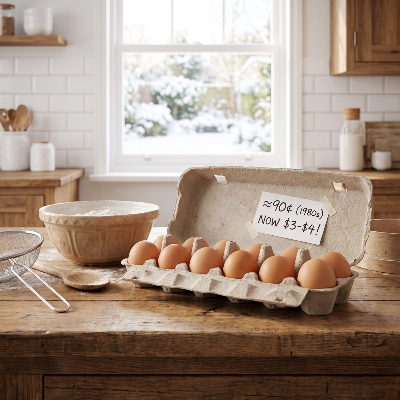 A Dozen Eggs for Christmas Baking: Around 90 Cents in the 1980s, Now $3 to $4