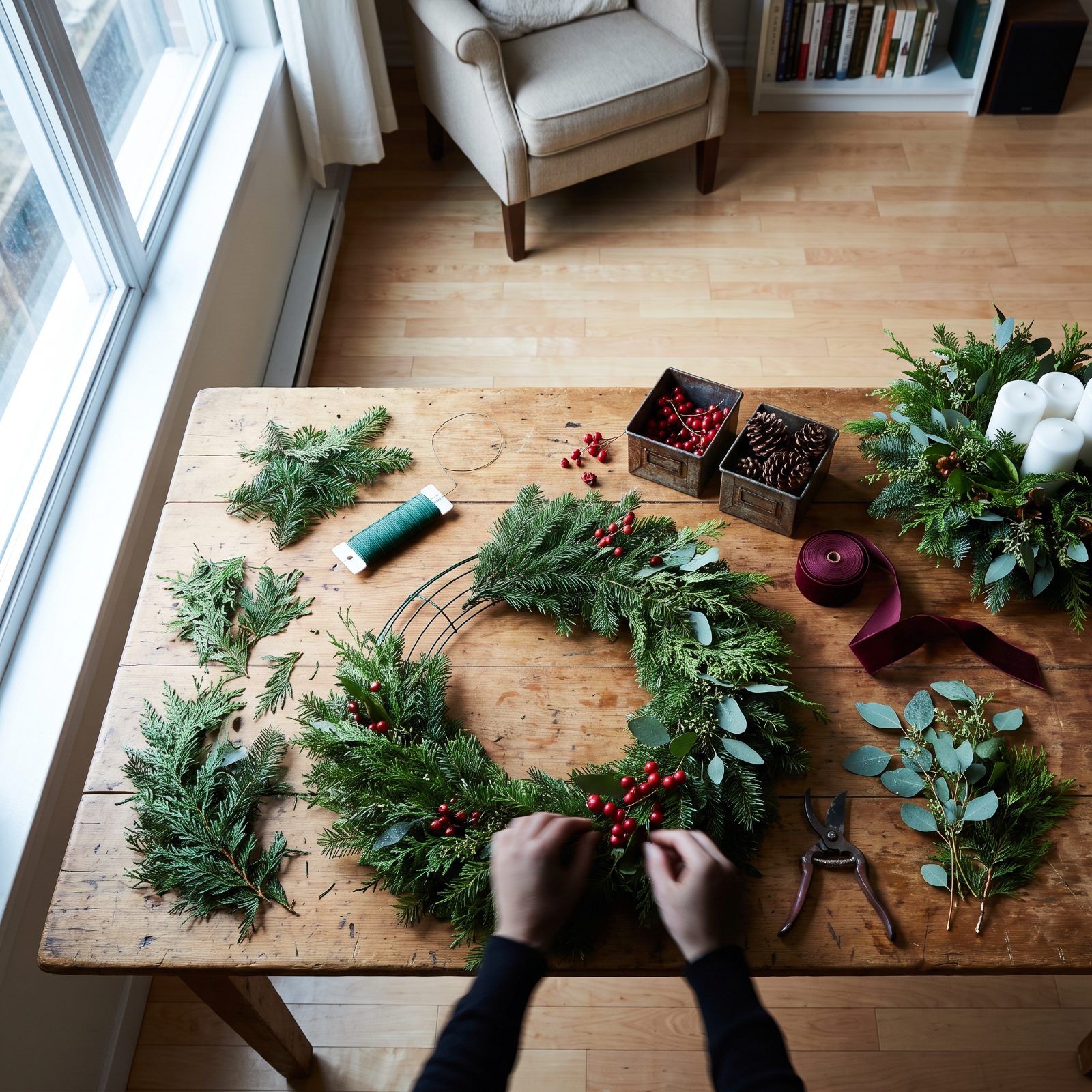 Florists Build Wreaths and Holiday Centerpieces