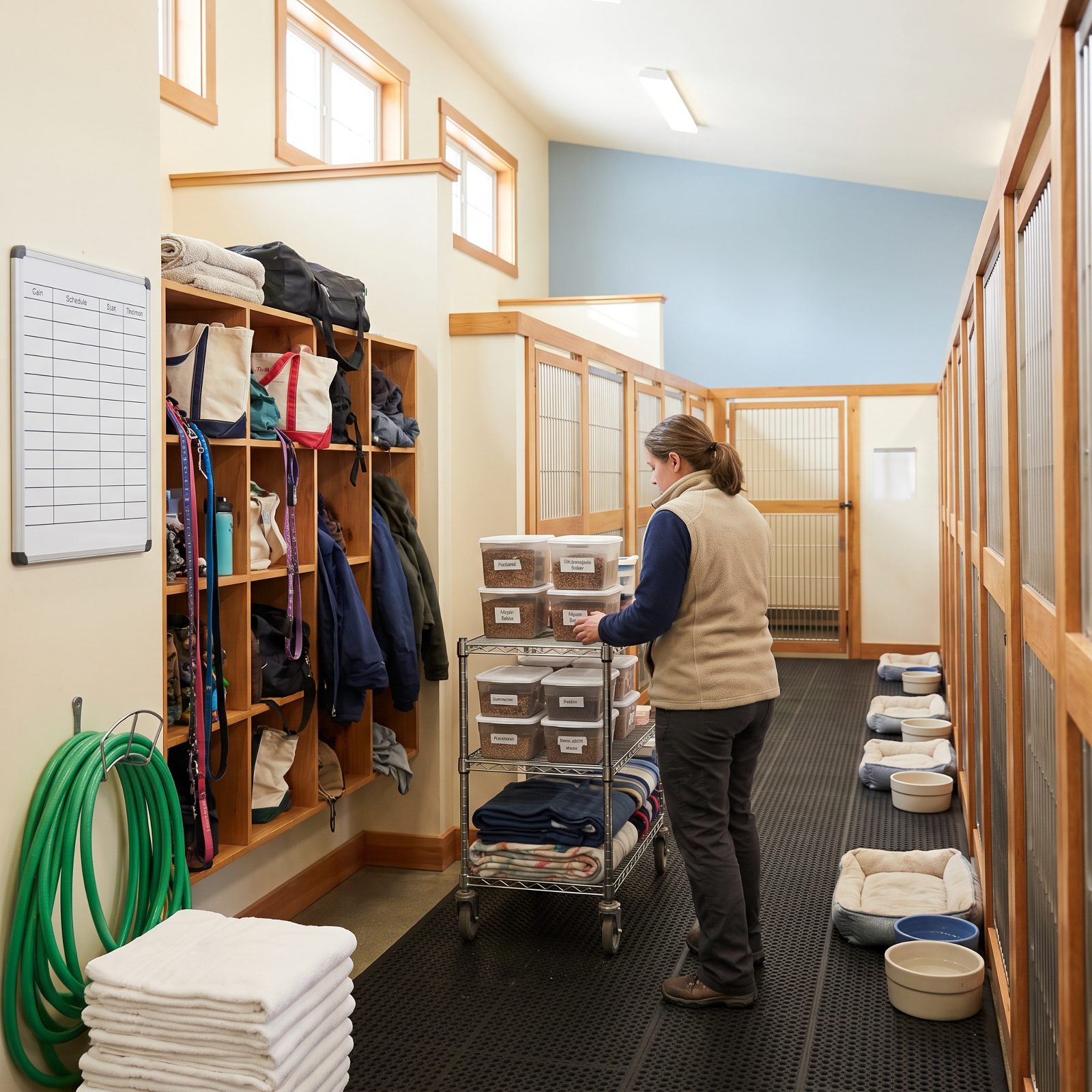 Pet-Boarding Workers Caring for Travelers' Animals