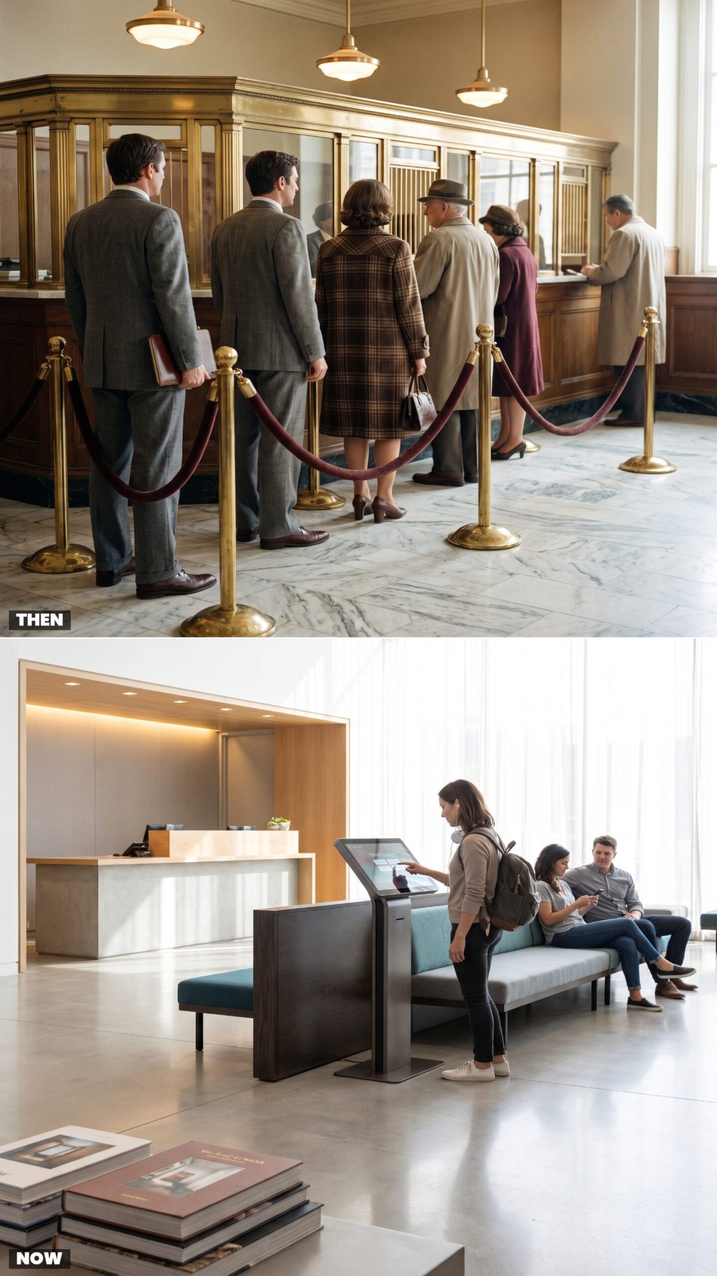 Roped Lines Turned Into Check-In Kiosks